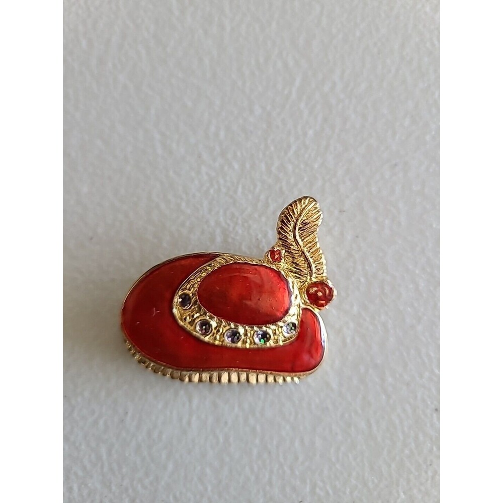 Red Hat Society Pin Brooch Rhinestones Enamel Fancy